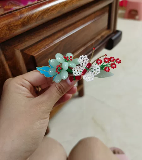 仿点翠蝴蝶辑珠发簪发梳汉服发饰旗袍发饰晚明...