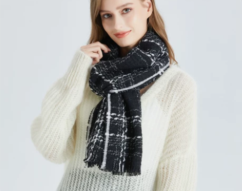 ELLE法式设计感小香风绵羊毛围巾秋冬新款...