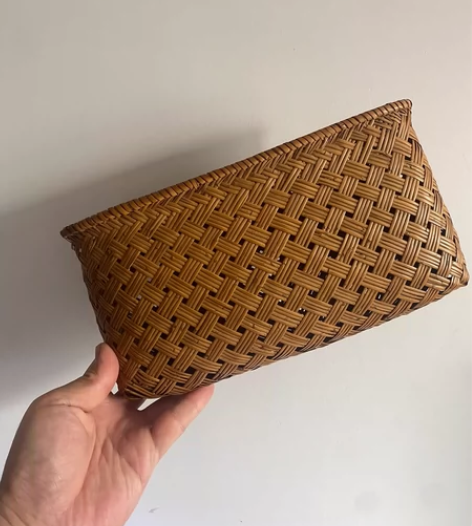 日本中古藤编收纳篮 随身手袋 藤条柔软有弹...