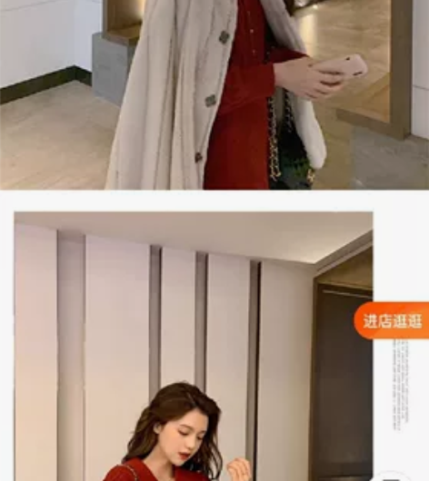 复古法式裙 气质赫本风针织早春红色连衣裙子...