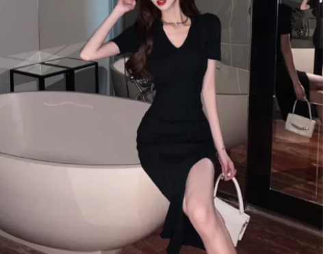 ?纯欲风辣妹性感开叉显身材包臀裙polo修...