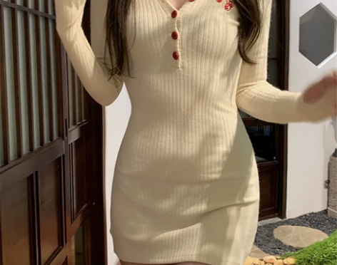 纯欲风时尚气质高级性感打底针织连衣裙女春秋...
