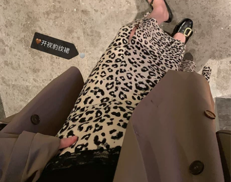 珍珍家豹纹半身裙2021新款鱼尾裙中长款裙...