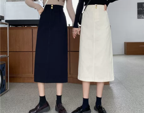 松紧腰半身裙中长款遮胯a字裙显瘦百搭休闲开...