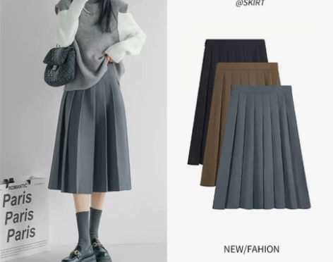 灰色百褶裙女长裙秋冬季2022新款高腰显