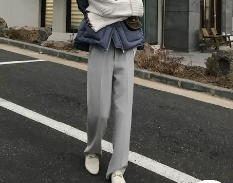 ?【双12清仓款】直筒灰色时尚西装裤宽松加...