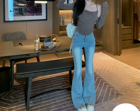 豆豆酱Chic【美式翘臀】高腰牛仔裤女复古...