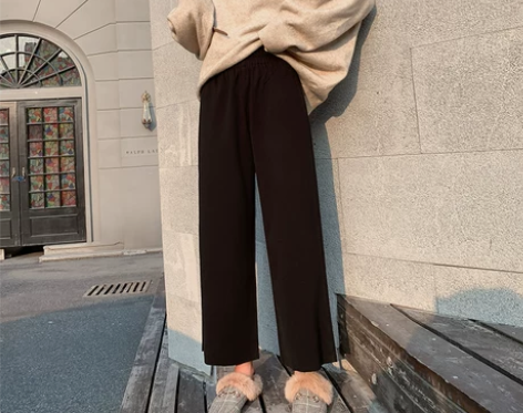 加绒毛呢阔腿裤女2019新款秋冬休闲高腰垂...