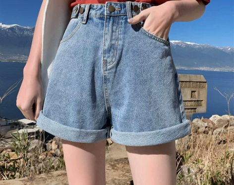 高腰牛仔短裤女夏2019新款韩版泫雅a字阔...