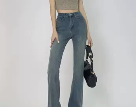 高腰牛仔裤 显瘦高腰牛仔弄格复古女2022...