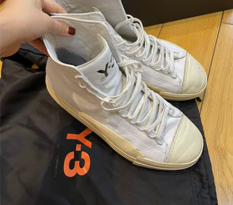 Y-3男皮质高帮系带休闲运动鞋小白鞋 8码...