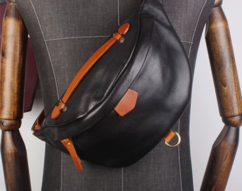 挎包包包手工真皮胸包男士复古日式简约头层牛...