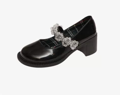 春秋韩版复古英伦风水晶冰花高跟玛丽珍鞋女网...