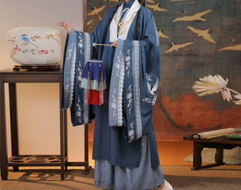 清梳原创云鹤辞明制汉服女对襟长衫刺绣云肩中...