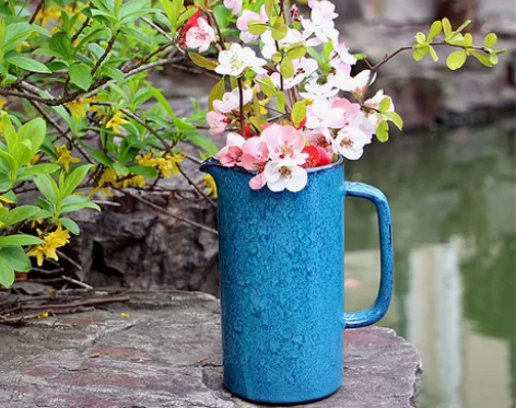 地中海复古花瓶陶瓷摆件蓝色客厅台面插花摆件...