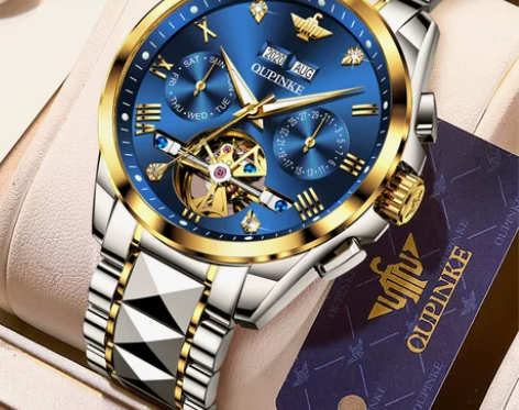 瑞士欧品客品牌名表正品镂空陀飞轮手表男士全...