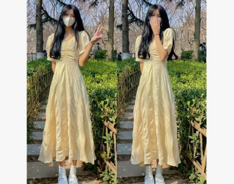 【出】长裙收腰及踝法式连衣裙到脚踝夏季欧美...