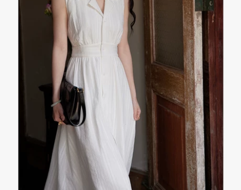 法式复古赫本风无袖连衣裙女夏季气质温柔风收...