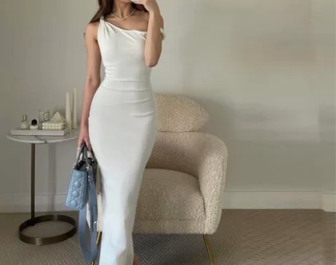 欧美风 辣妹性感修身显瘦细肩带高开叉长款包...