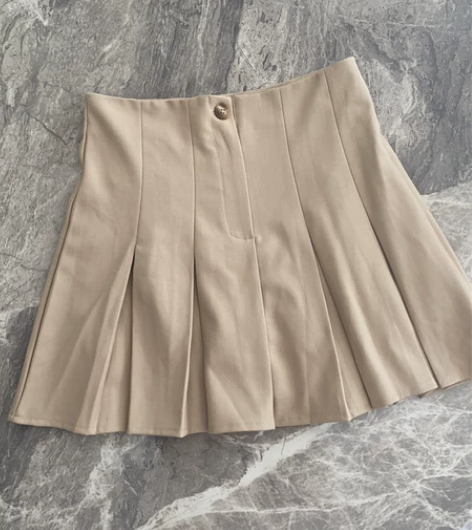 韩国秋季高腰纯色百褶裙女半身裙短裙宽松显瘦...