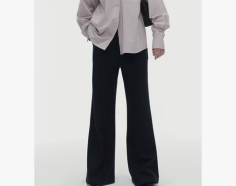 2023春季新款通勤小众高腰阔腿裤微喇拖