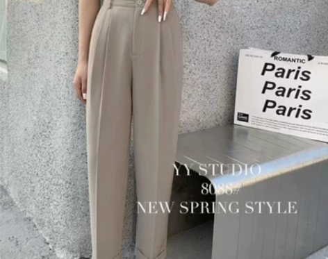 休闲裤女2022春夏高腰显瘦九分裤宽松哈伦...