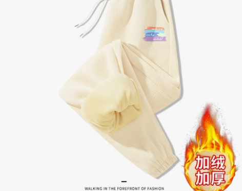 裤子女冬季加绒加厚华夫格卫裤2022新款小...