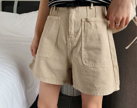 中裤休闲裤 颜色分类：腰带口袋中裤-浅卡其...