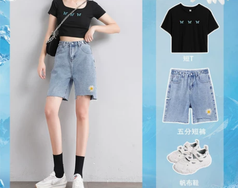 牛仔短裤女五分裤夏装2021年新款宽松高腰...