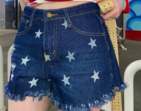 00sbaby 欧美复古辣妹牛仔裤破洞流苏...