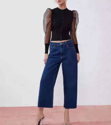 ZARA 新款女装 高腰阔腿及踝牛仔裤08...