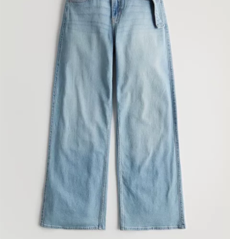 Hollister高腰宽松阔腿牛仔裤全新带...