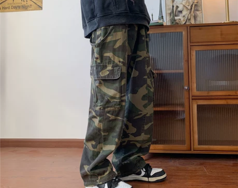 牛仔裤 裤子牛仔裤春季新款迷彩男宽松直筒工...