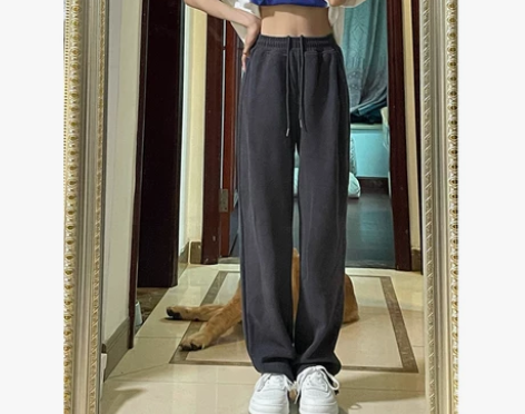 美式辣妹运动裤女春秋直筒休闲裤宽松显瘦高腰...