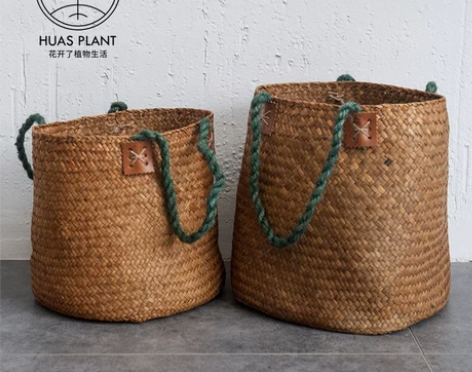 伊恩 海草编织花篮手工藤编竹编客厅北欧摆件...