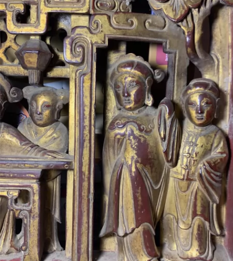 清代鎏金精品才子佳人木雕花板包浆完美 议价...