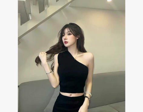 斜肩无袖针织背心女辣妹风不对称修身外穿坎肩...
