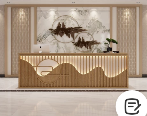 新中式仿古柜台茶餐厅饭店收银台酒店接待台美...