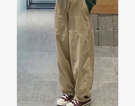 oldschool美式卡其色裤子女大码胖m...