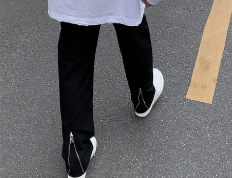 欧美休闲长裤男女高街潮牌复古后跟拉链情侣宽...