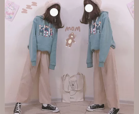 @自制 灯芯绒日系复古原宿宽松阔腿裤休闲秋...