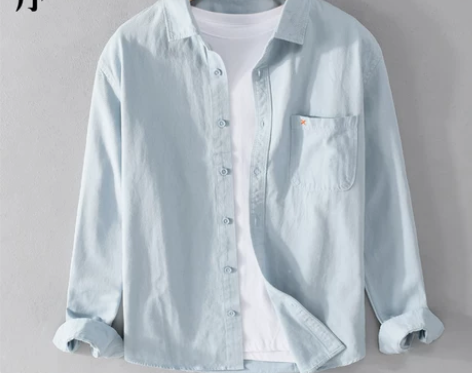 衬衫衬衣2023春夏新品高级感日系休闲蓝色...