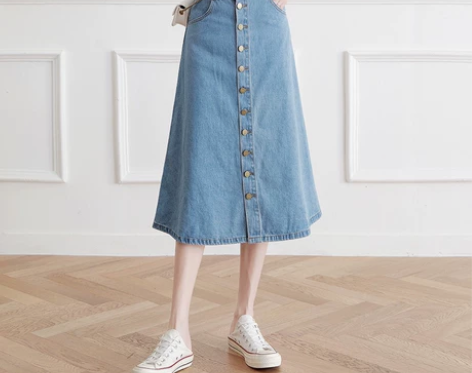 牛仔半身裙女2021夏季新款大摆裙遮胯裙高...