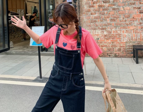 夏季薄款牛仔背带裤女韩版宽松可爱小个子显瘦...