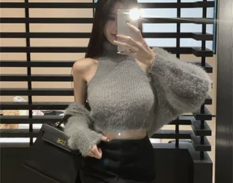 辣妹无袖高领针织吊带背心女秋冬纯欲毛绒内搭...