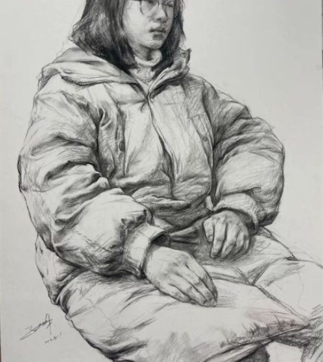 白开水art，素描半身像，4K纸，作品拍下...
