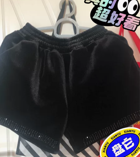 黑色金丝绒短裤女秋冬,金丝绒短裤 阔腿裤。...
