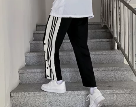 【暖衣季价】秋冬加绒裤子男港风排扣直筒运动...