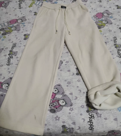 加绒休闲阔腿裤，乳白色，裤长95公分，腰围...