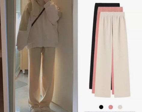 雪尼尔阔腿裤女高腰垂感秋冬宽松直筒加绒秋冬...